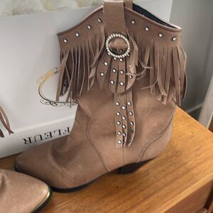 Leather fringe boots
